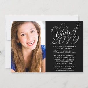 Faire-part Script Black Silver Photo Graduation
