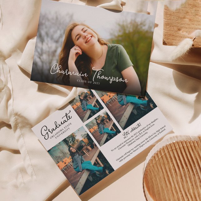 Faire-part Script Chic Photo Collage Diplôme Inivitation (Créateur téléchargé)