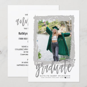 Faire-part Script de brosse moderne Silver Photo Graduation P
