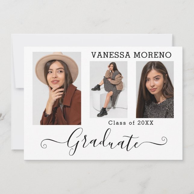 Faire-part Script de calligraphie moderne 3 photo Graduation  (Devant)