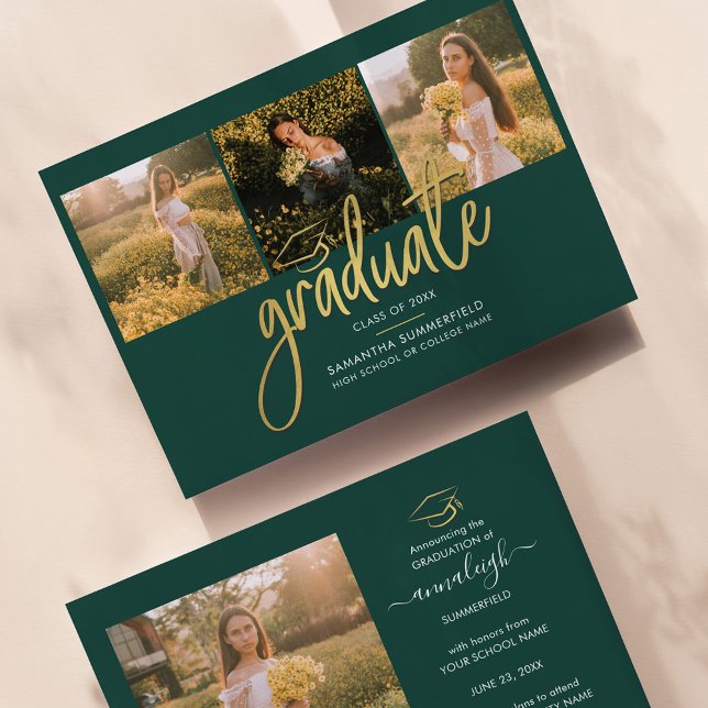 Faire-part Script de collage de photos de fin d'études Vert G (Créateur téléchargé)