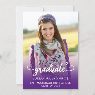 Faire-part Script de Diplômé Gras Royal Violet pour la Remise