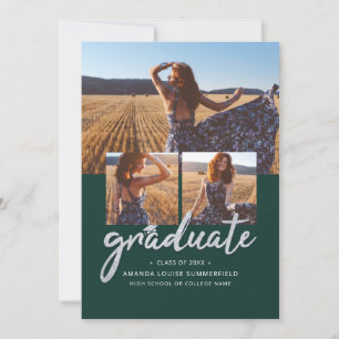 Faire-part Script de graduation Grad Photos Vert 2025
