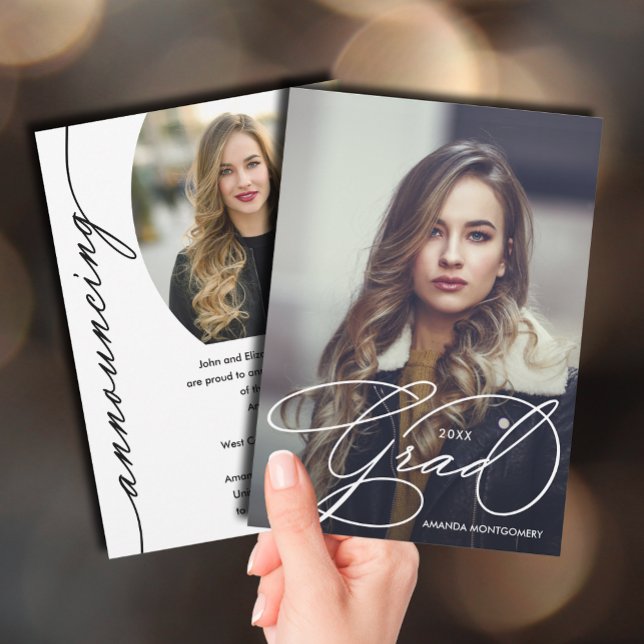 Faire-part Script de remise de diplômes élégant Photo Remise  (Elegant grad script photo graduation announcements)