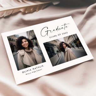 Faire-part Script Delicate Moderne Avec Deux Photos Graduatio
