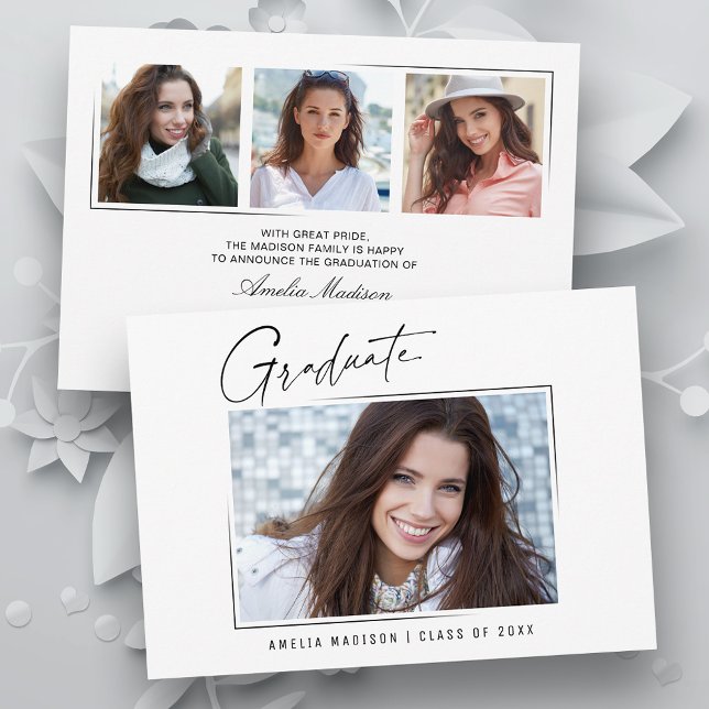 Faire-part Script d'encre unique minimal moderne Graduate 4 p (Créateur téléchargé)