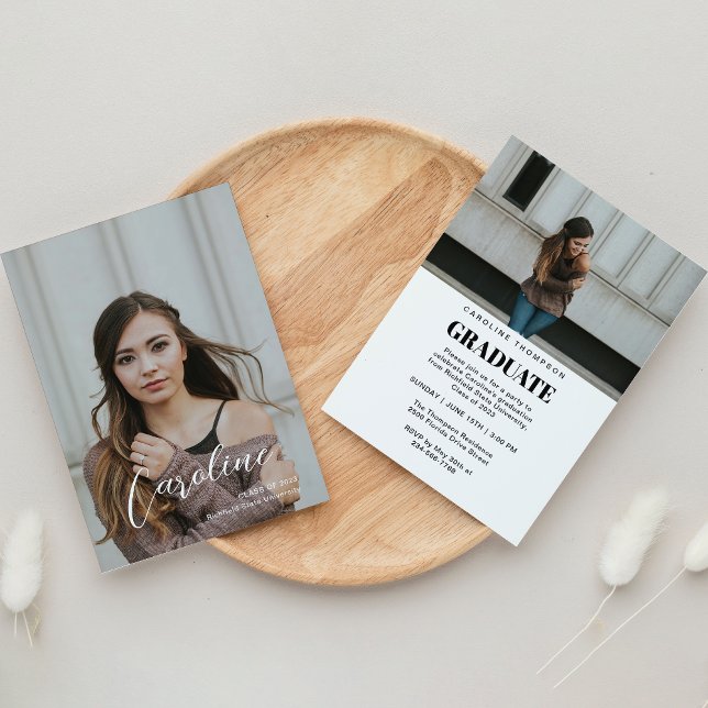 Faire-part Script élégant classe Deux diplômes photo (Créateur téléchargé)