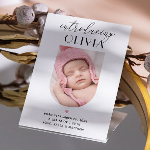 Faire-part Script élégant introduction. Arche photo naissance