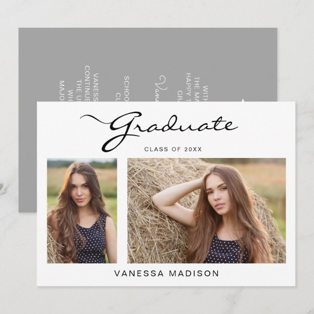 Faire-part Script élégant moderne simple | 2 Diplôme photo (Devant / Derrière)