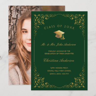 Faire-part Script Gold Ivy Du Parent Photo Green Graduation