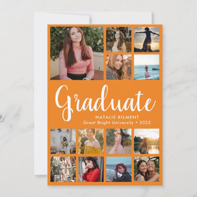 Faire-part Script Graduate 13 Photo Collage Orange Graduation (Devant)