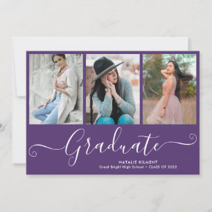 Faire-part Script Graduate 4 Photo Collage Purple Graduation