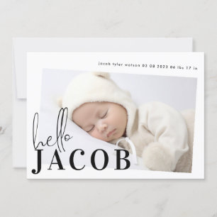 Faire-part Script Hello Nom Black Minimalist Photo Baby