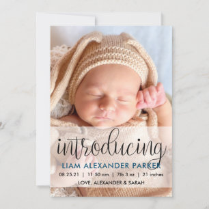 Faire-part Script Introduire Dark Blue Baby Boy Photo