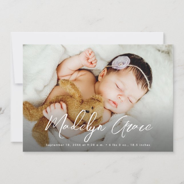 Faire-part Script manuscrit Baby Girl Nom photo Naissance (Devant)