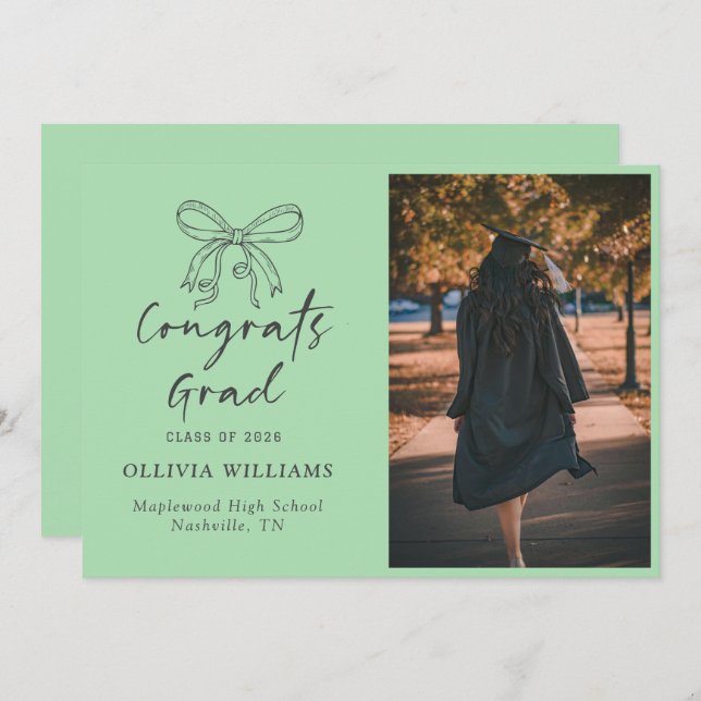 Faire-part Script manuscrit Celadon Graduation (Devant / Derrière)