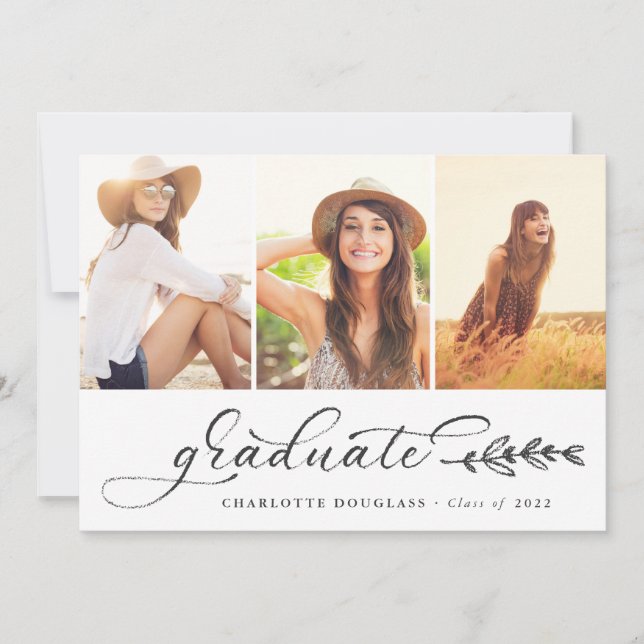 Faire-part Script manuscrit Graduate 3 photo Collage (Devant)