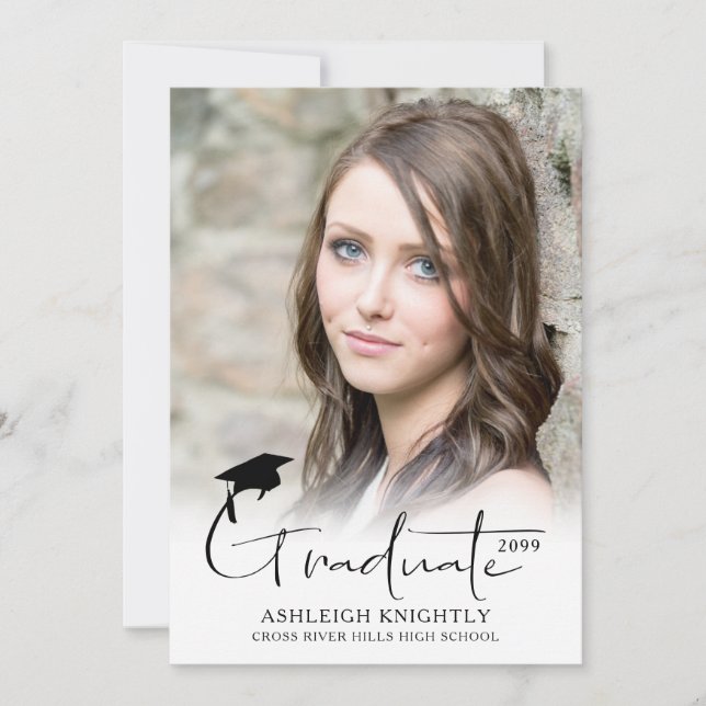 Faire-part Script manuscrit simple moderne Diplômé 2 photo (Devant)