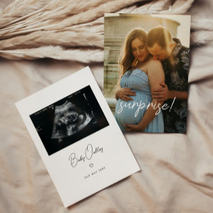 Faire-part Script minimaliste 2-Photos Ultrasons Grossesse