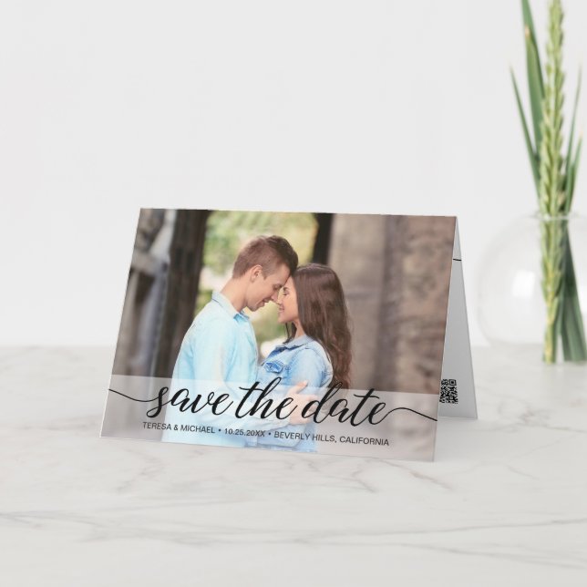 Faire-part Script moderne 2 Photos Fiançailles Simple Personn (Devant)