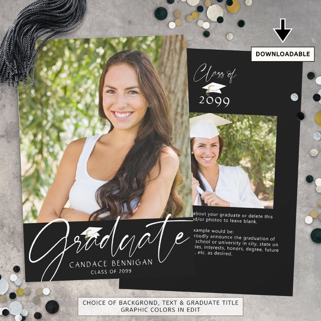 Faire-part Script moderne 2 Photos noir blanc (Créateur téléchargé)