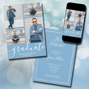 Faire-part Script moderne 4 Photo Poudre Bleu Graduation