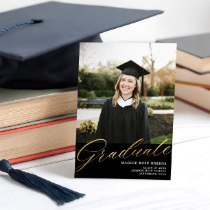Faire-part Script moderne Black Gold Photo de diplôme