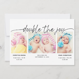 Faire-part Script moderne Double La Joy 4 Photos