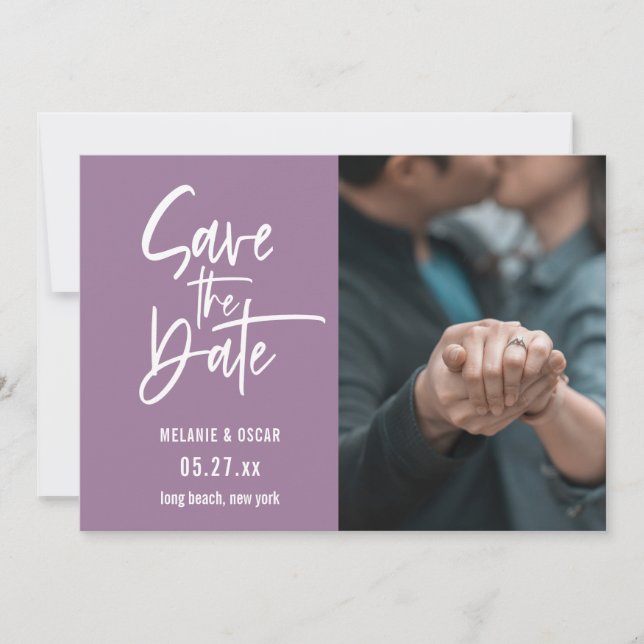 Faire-part Script Moderne Dusty Lavender Photo Enregistrer La (Devant)