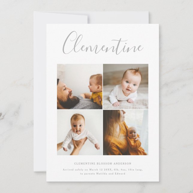 Faire-part Script moderne nom multi photo polka point naissan (Devant)
