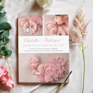 Faire-part Script moderne Nouveau-né 3 Photo Collage Naissanc