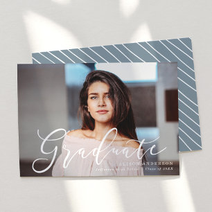 Faire-part Script Moment Ardoise Bleu Graduation Photo