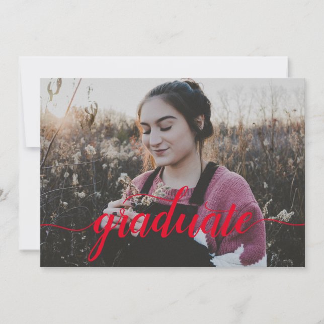 Faire-part Script rouge moderne photo diplôme de l'école seco (Devant)