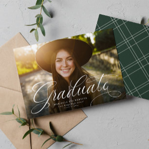 Faire-part Script simple diplômé élégant vert remise des dipl