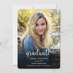 Faire-part Script tendance Black Gold Photo Collage Graduatio