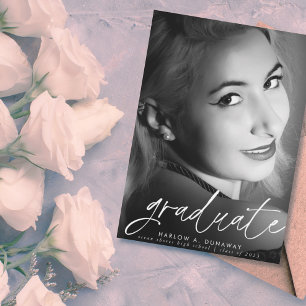 Faire-part Script tendance blanc superposition deux diplômes 