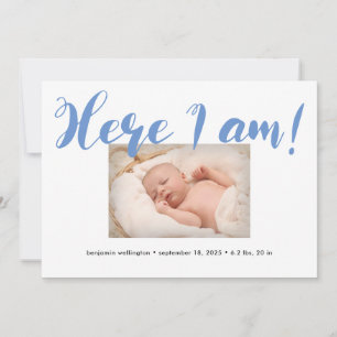Faire-part Script Whimsical Ici je suis Blue Boy Birth
