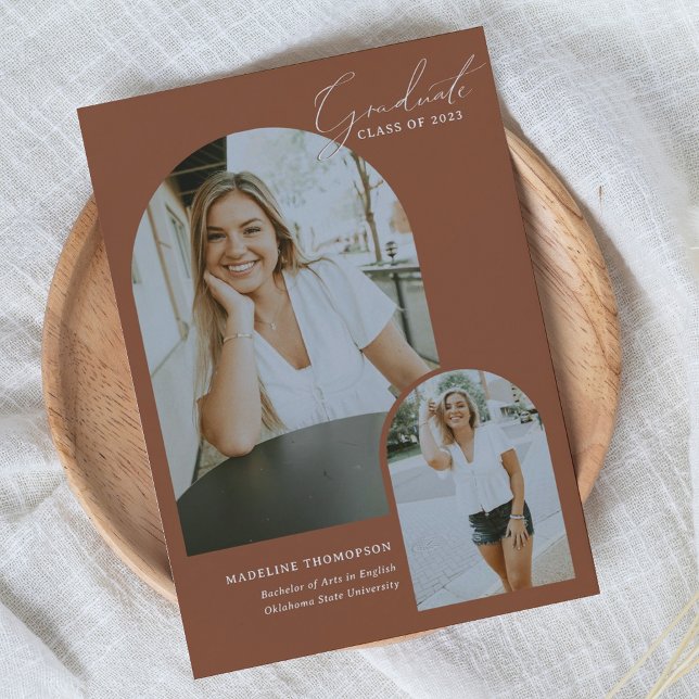 Faire-part Script Whimsical Terracotta Arch Photo Graduation (Créateur téléchargé)