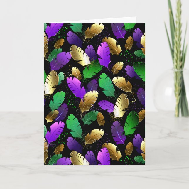 Faire-part Seamless Pattern with Mardi Gras feathers (Devant)