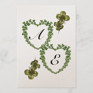 Faire-part SHAMROCK COEURS MONOGRAMME champagne