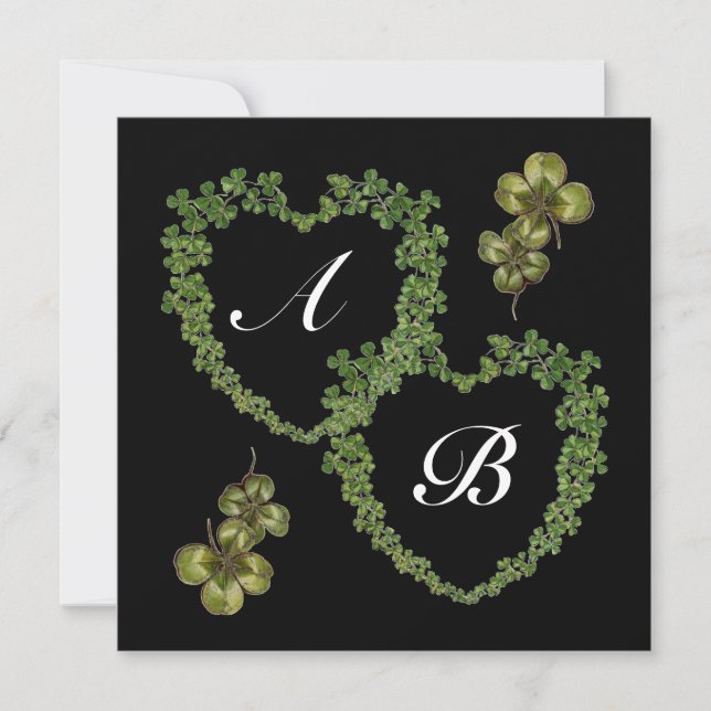 Faire-part SHAMROCK COEURS MONOGRAMME or (Devant)