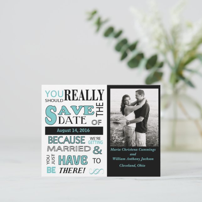 Faire-part Signboard Enregistrer La Date (Bleu) (Debout devant)