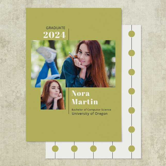 Faire-part Simple 2 Photo College Graduation Avocado Announc (Créateur téléchargé)