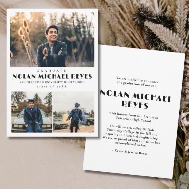 Faire-part Simple 3 Photo Collage Classic Graduation (Simple Graduation Photo Collage Graduation Announcement )