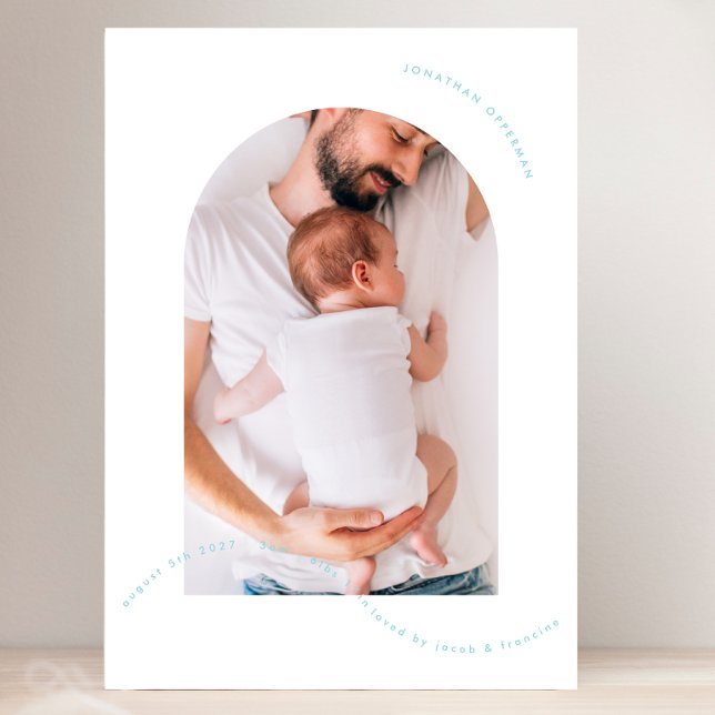 Faire-part simple arc nouveau-né photo collage bébé bleu nais (Créateur téléchargé)