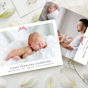 Faire-part simple arc rouge photo noël bébé