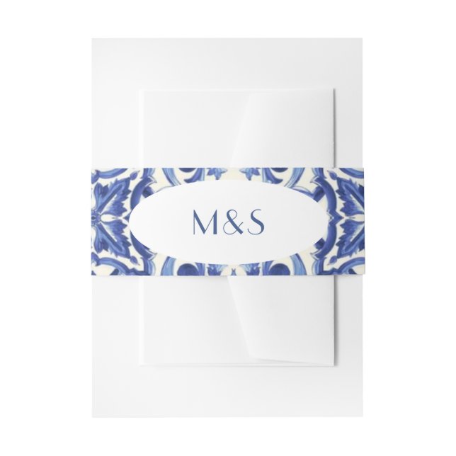 Faire-part simple bandeau de ventre d'invitation bleu italien (Devant example)