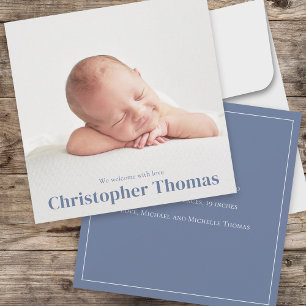 Faire-part Simple Bleu Bébé Minimaliste Minimal Classique Mig