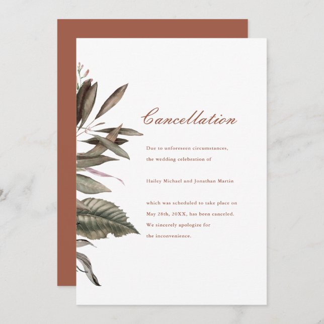 Faire-part Simple Botanical Wedding Cancellation Announcement (Devant / Derrière)