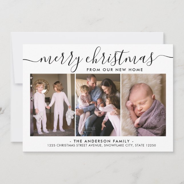 Faire-part Simple Chic Joyeux Noël 3 Photo Holiday Moving (Devant)